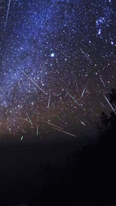 Real meteors in the sky like showers from Lyra constellation