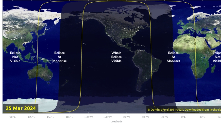 March penumbral lunar eclipse map