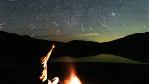 Persides meteors shower display from a campsite