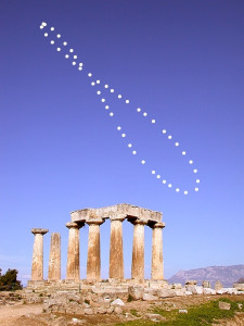 Tall pillars, with the Solar Analemma in the background