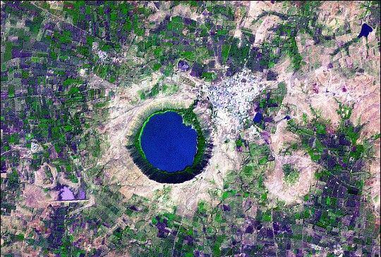 Satellite View showing the circular Lonar Crater